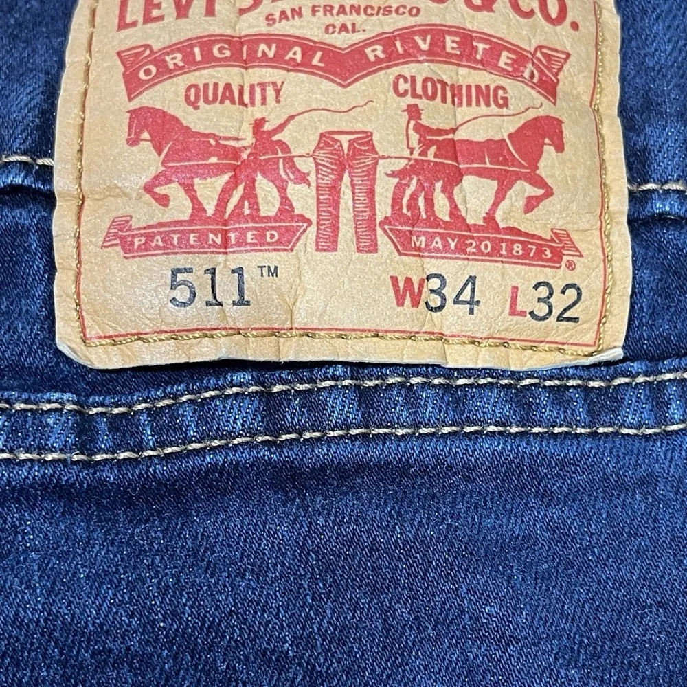 Levi's 511 Slim Straight Jeans Mens 34x32 (Fits 34x31) Dark Wash Blue Denim
